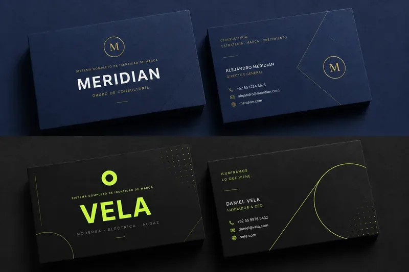 Ejemplo de tarjeta de presentación corporativa con diseño de marca completo